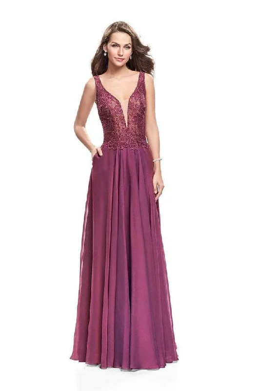 La Femme 25513SC - Ornate Plunging V-neck Prom Dress