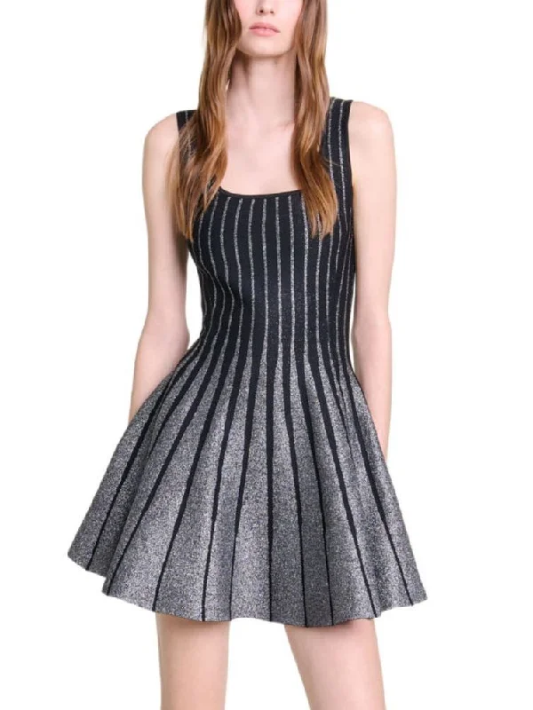 A-Line Knit Striped Glitter Mini Dress