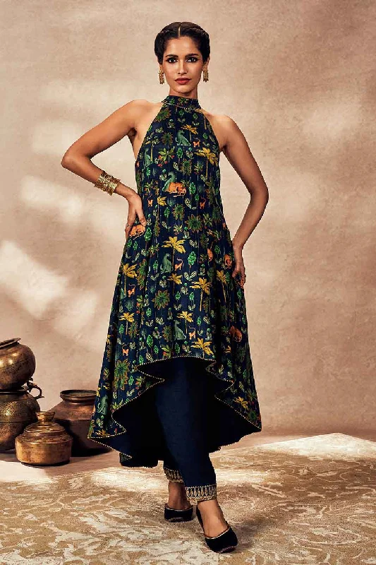 Blue Tropical Rhapsody Printed Tunic & Pant Set