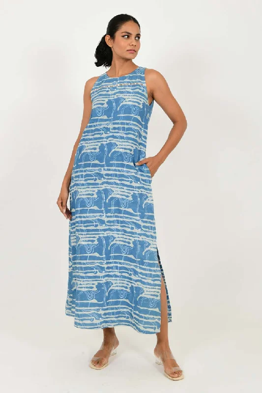 Indigo Splash Dabu Print Linen Maxi Dress