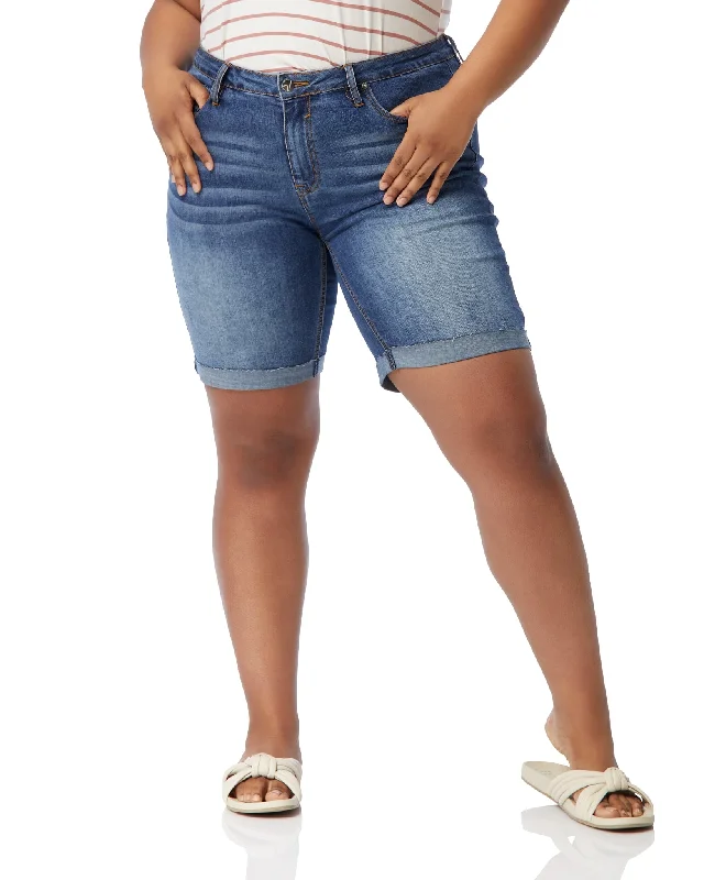 Plus Size Ace High Rise Raw Edge Cuff Bermuda