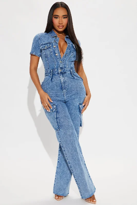 Break It Off Denim Jumpsuit - Light Wash