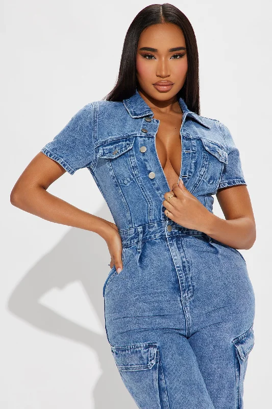 Break It Off Denim Jumpsuit - Light Wash