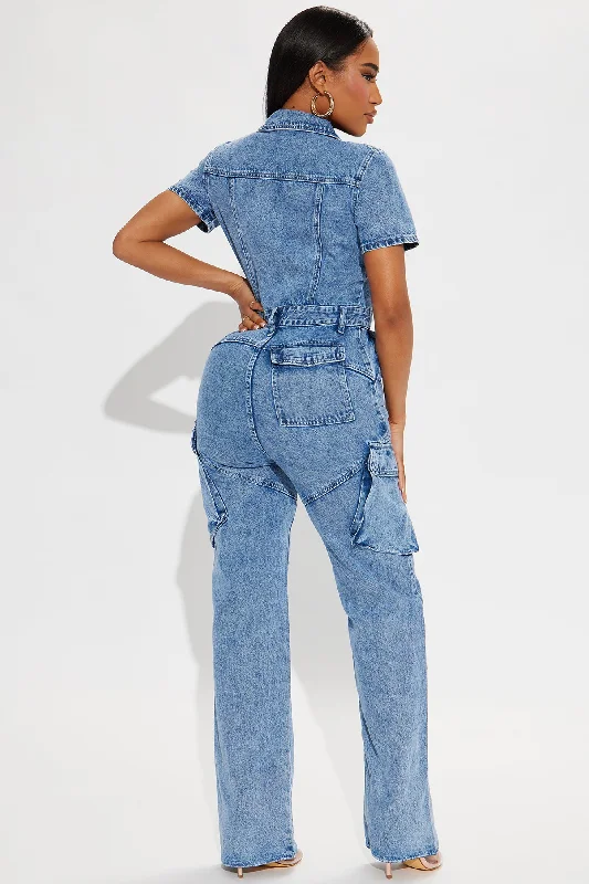 Break It Off Denim Jumpsuit - Light Wash