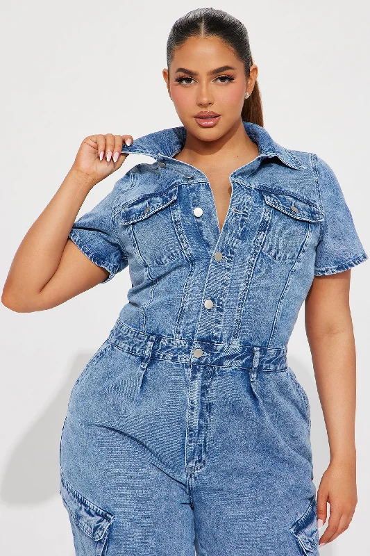 Break It Off Denim Jumpsuit - Light Wash