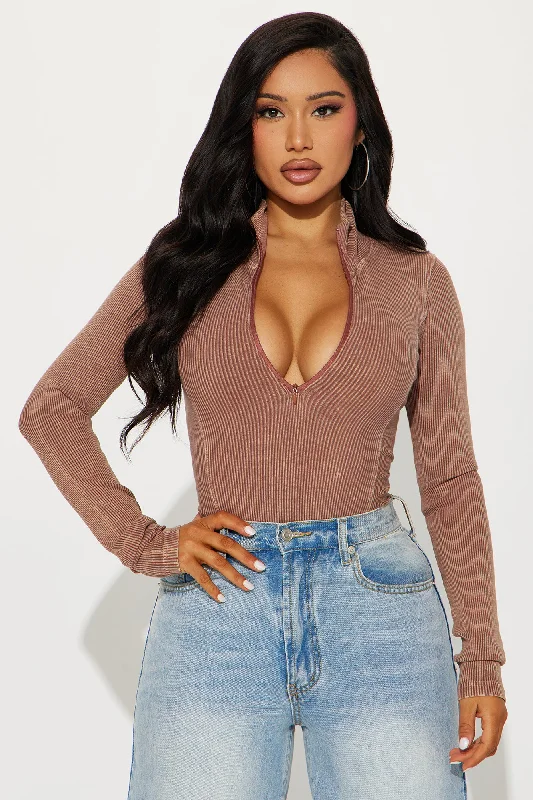 Came Out To Play Ribbed Bodysuit - Mocha