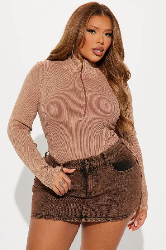 Came Out To Play Ribbed Bodysuit - Mocha