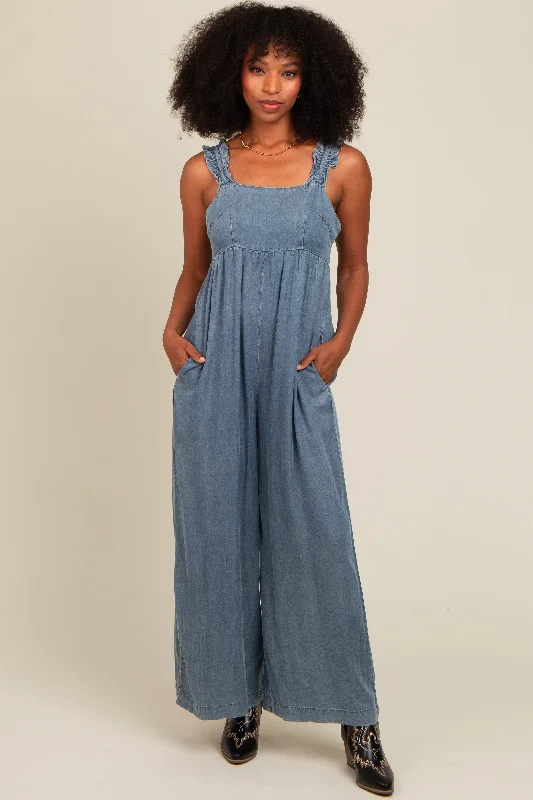 Denim Chambray Cutout Jumpsuit