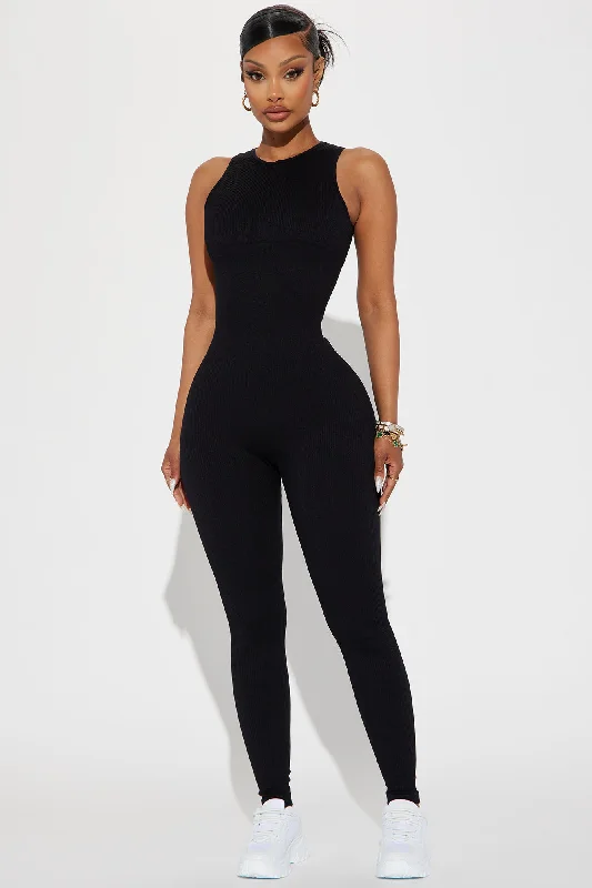 Effortless Kim Ribbed Seamless Jumpsuit - Black