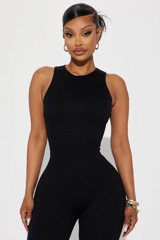 Effortless Kim Ribbed Seamless Jumpsuit - Black