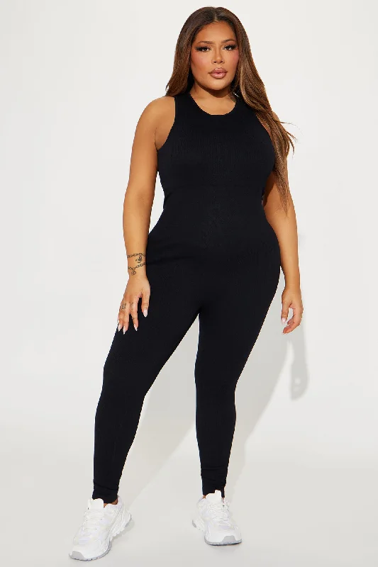 Effortless Kim Ribbed Seamless Jumpsuit - Black