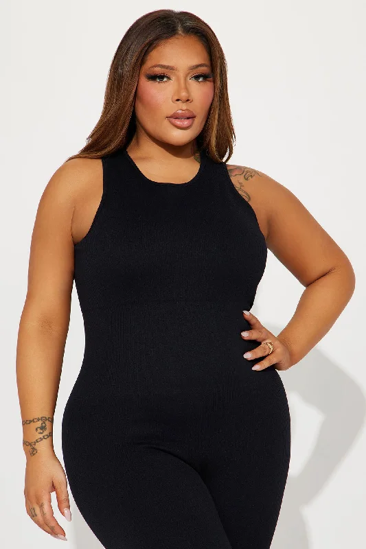 Effortless Kim Ribbed Seamless Jumpsuit - Black