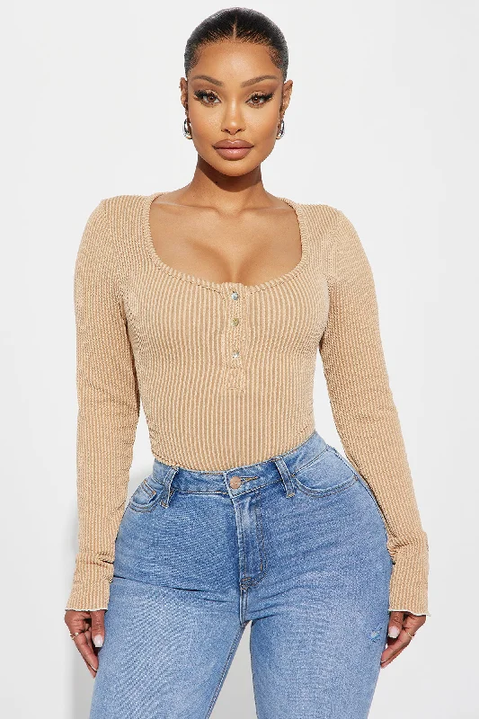 Emily Ribbed Bodysuit - Beige