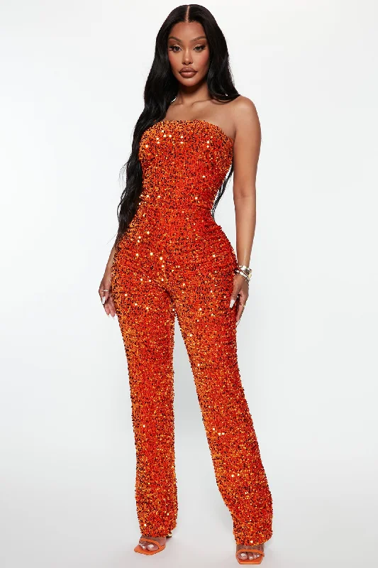 Glenda Sequin Jumpsuit - Orange