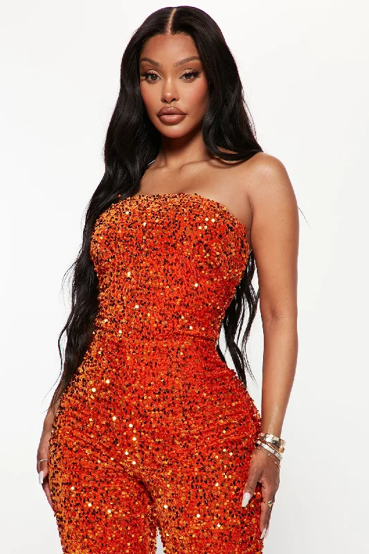 Glenda Sequin Jumpsuit - Orange