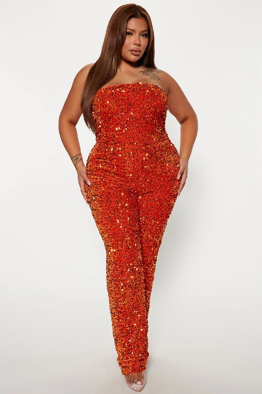 Glenda Sequin Jumpsuit - Orange