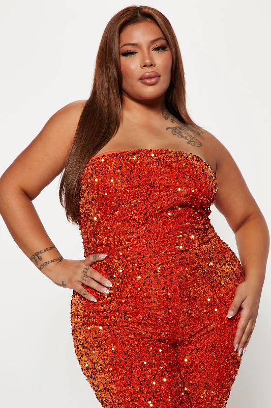 Glenda Sequin Jumpsuit - Orange