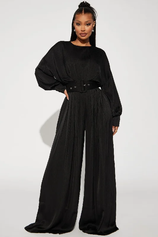 One Step Further Satin Jumpsuit  - Black