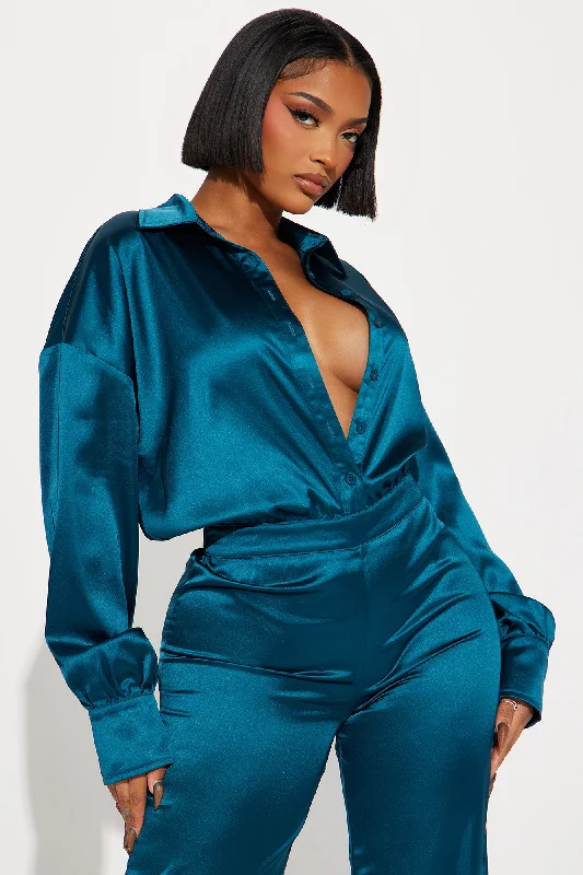 Set The Scene Satin Jumpsuit  - Teal