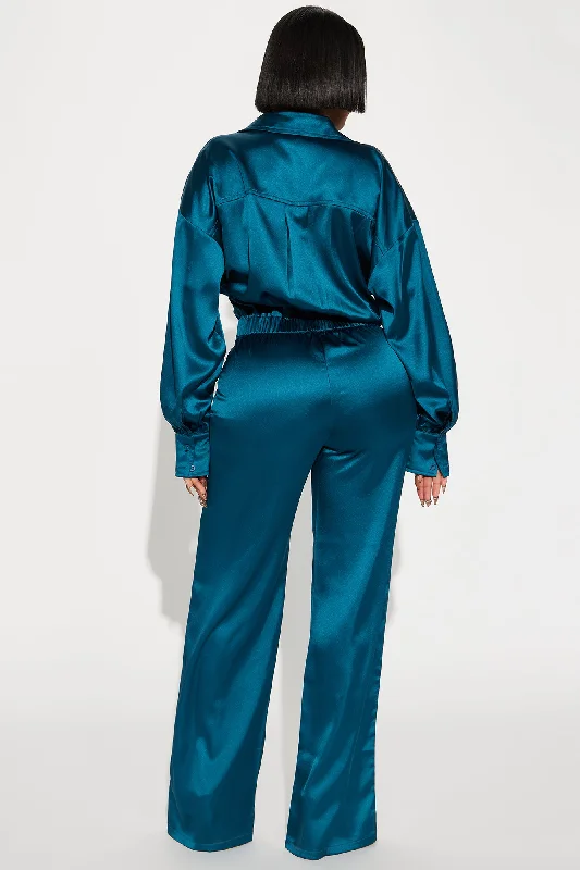 Set The Scene Satin Jumpsuit  - Teal