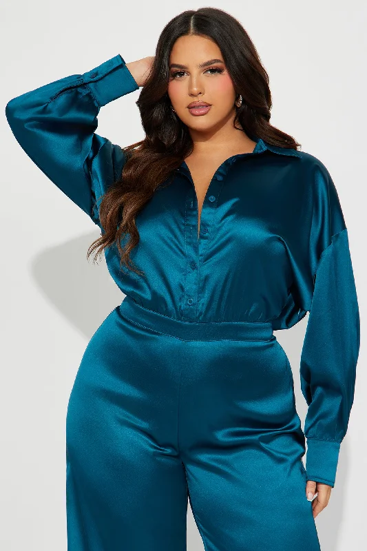 Set The Scene Satin Jumpsuit  - Teal