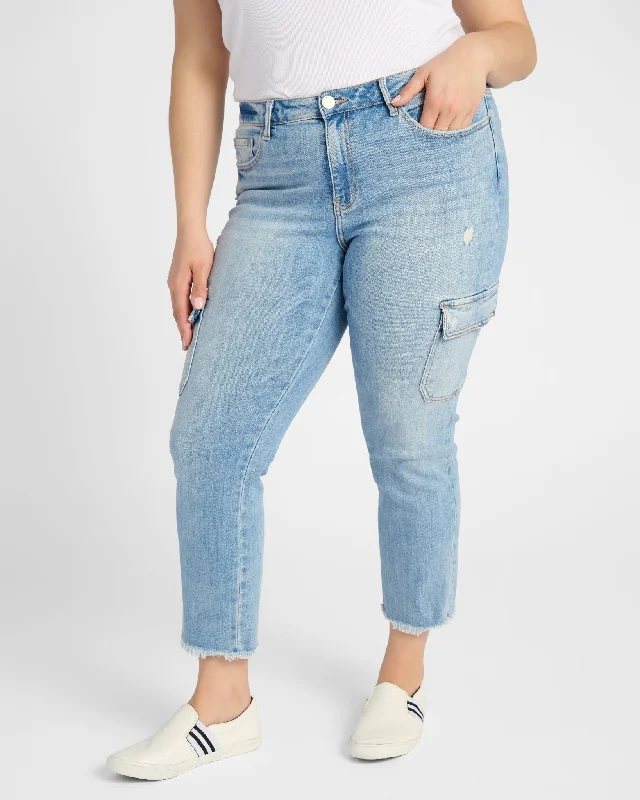 Plus Size Mid Rise Slim Straight Cargo Jeans