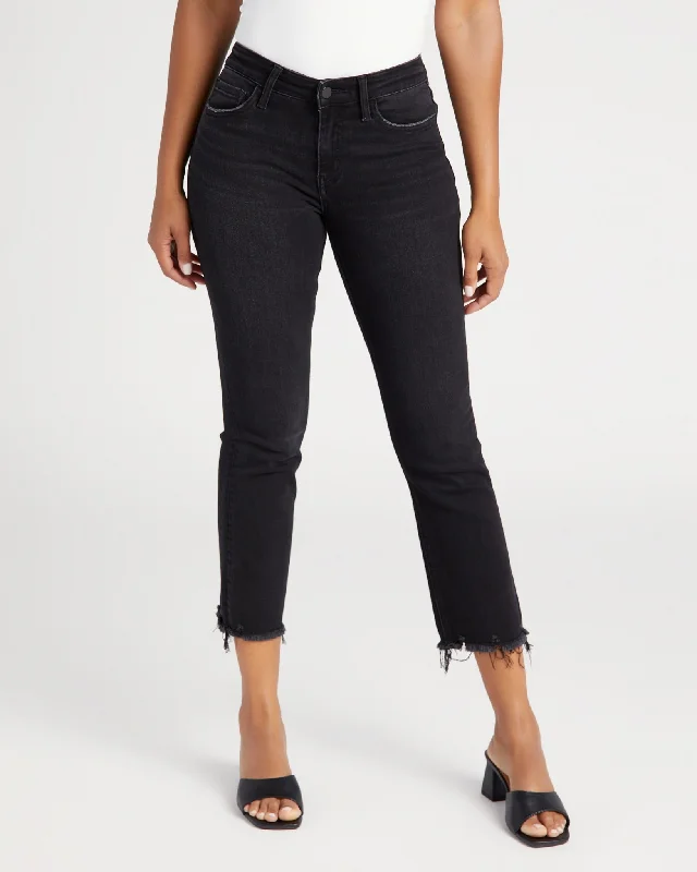 Mid Rise Cropped Flare with Distressed Hem